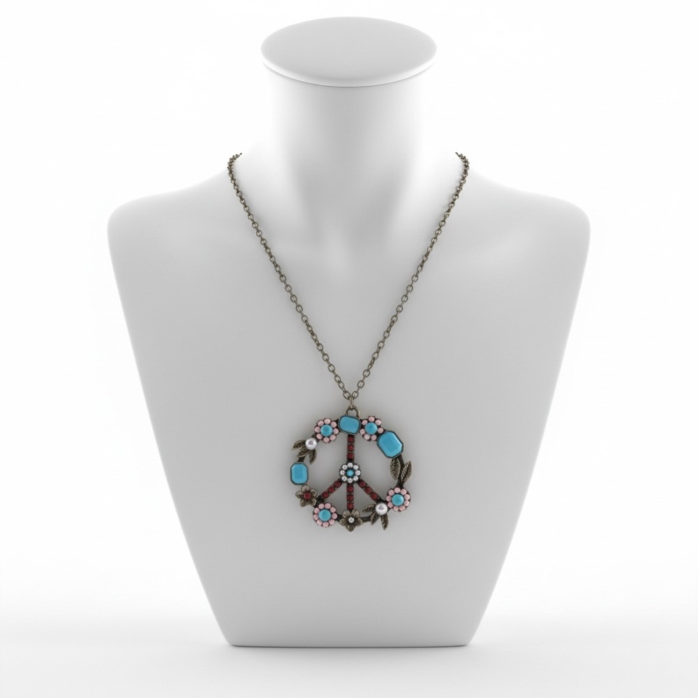 Turquoise Floral Peace Sign Pendant Necklace - Women Jewelry